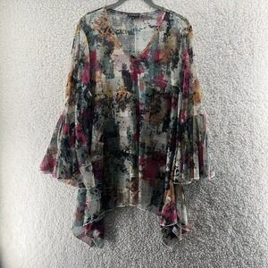 Dor Dor‎ Couture Women's Top Size 1X Flared Sleeve Multicolored Artsy Boho Chic